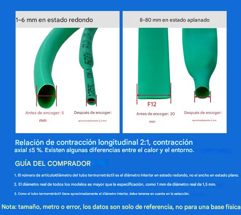 10m Termofit Termofil 2:1 Elige Diametro Cable Negro