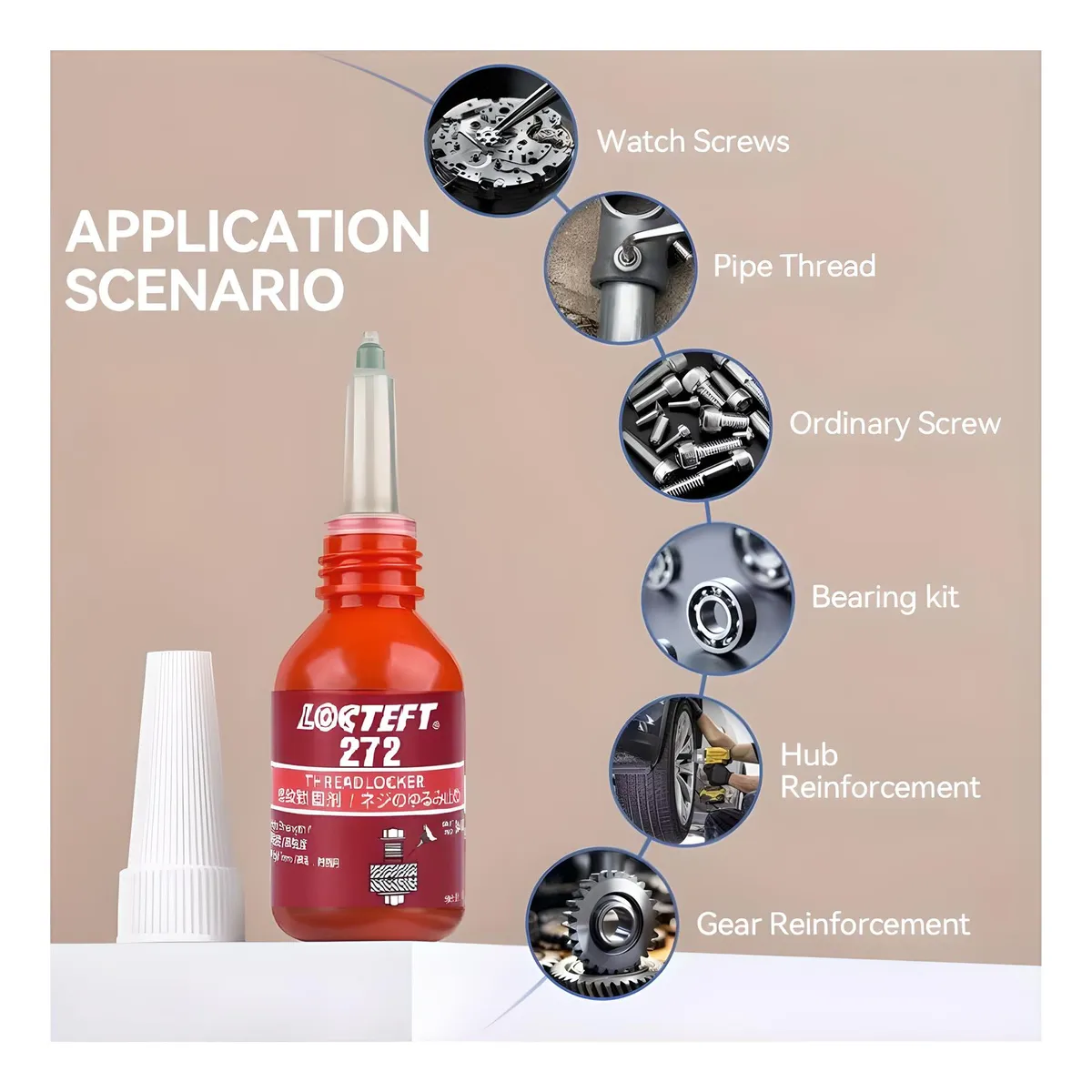 10ml Fijador Roscas Locteft 272 Alta Resistencia Temperatura Rojo