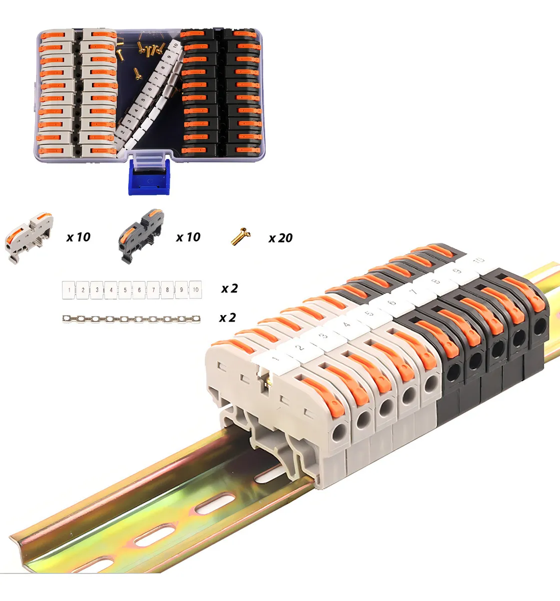 20 Clemas Grises/negras Diygo 211 Splicing Type Conectores Con Puentes Interconexión Color 10 Grises 10 Negras