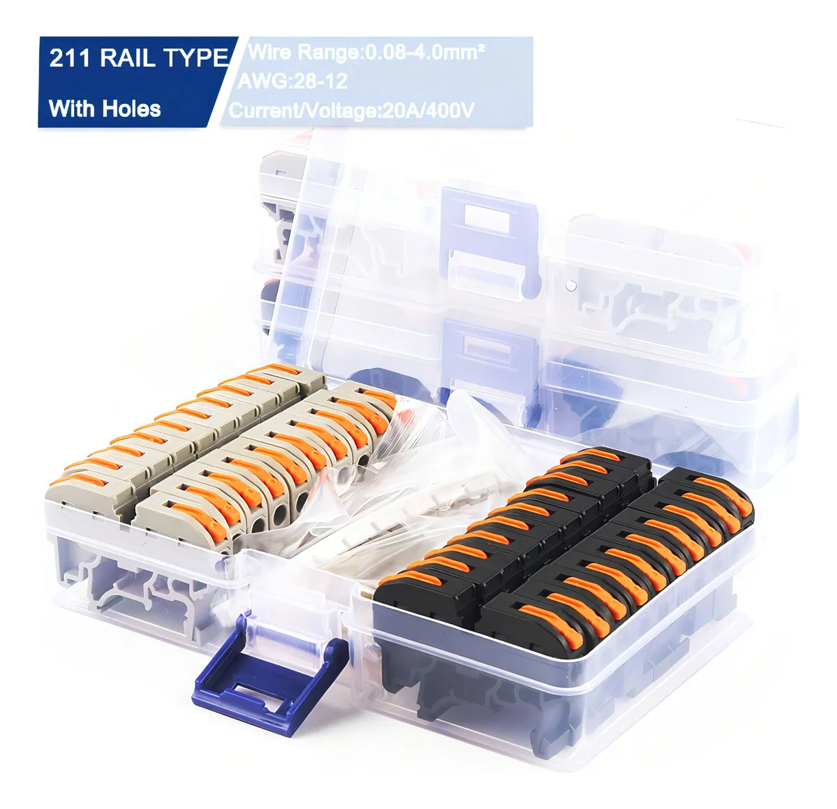 20 Clemas Grises/negras Diygo 211 Splicing Type Conectores Con Puentes Interconexión Color 10 Grises 10 Negras