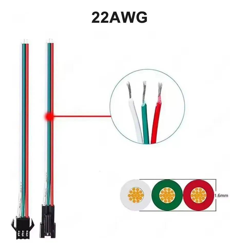 2m Extensión Conector Eléctrico Jst 3 Pines Tira Led