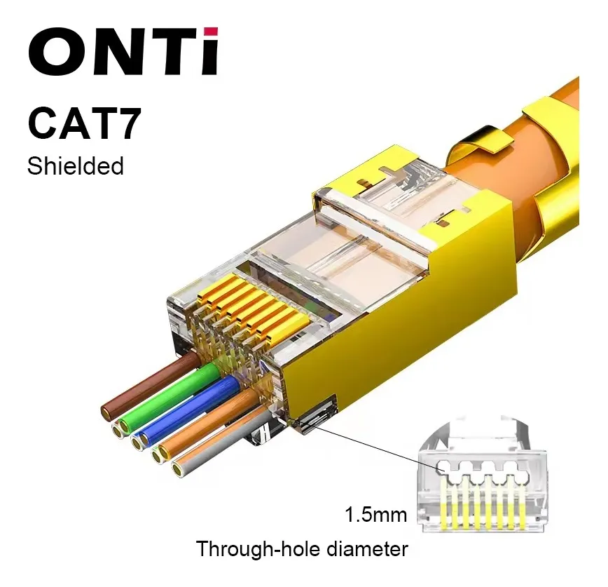 50 Conectores Blindados Ethernet Rj45 Cat7 Dorado