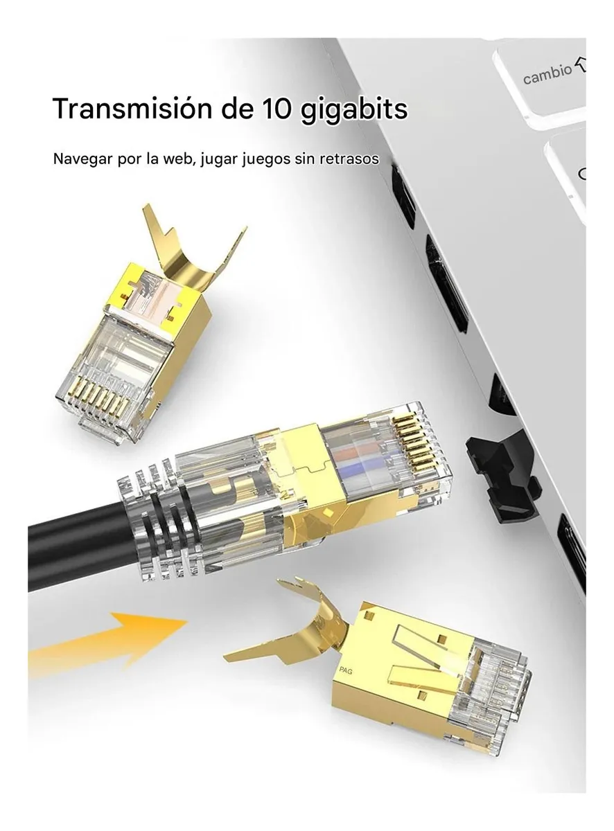 50 Conectores Blindados Ethernet Rj45 Cat7 Dorado
