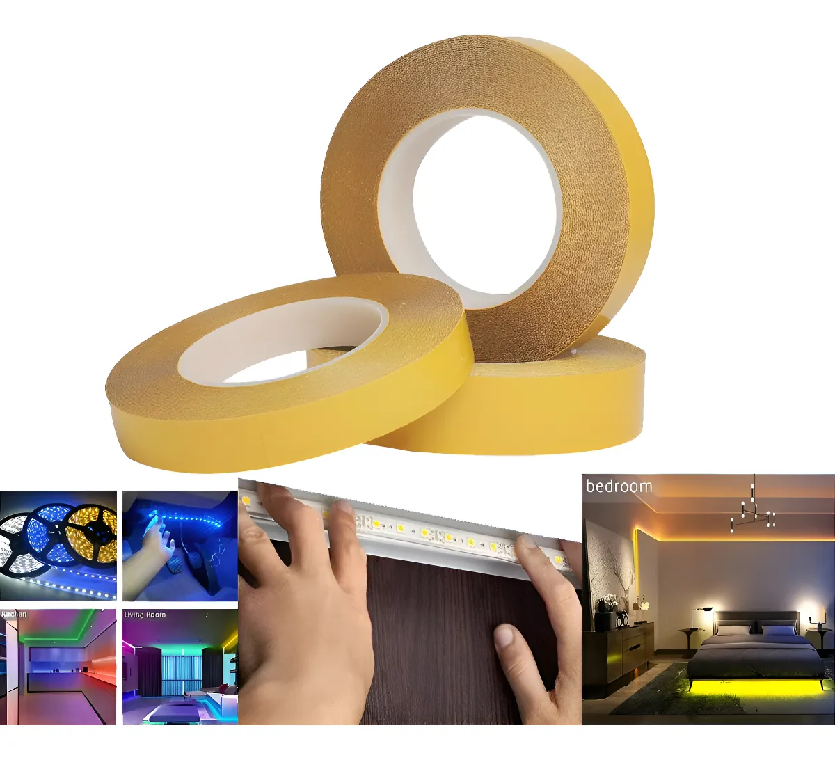 50m Cinta Doble Cara Transparente Led 10mm Resiste Calor Lisa