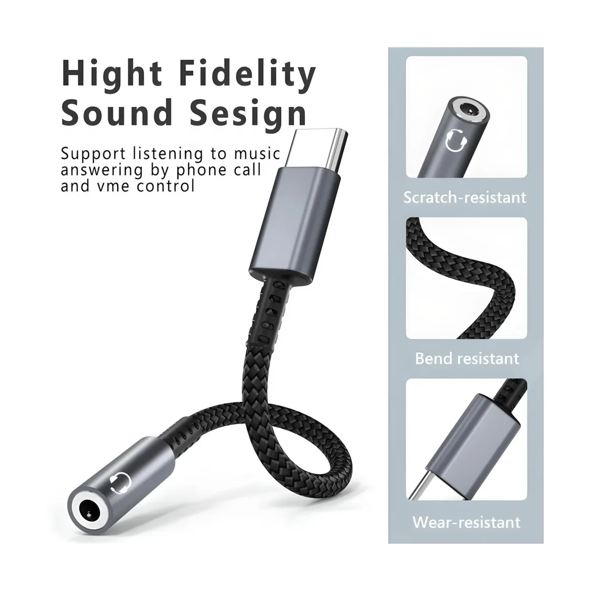 Adaptador Audio Dac Tipo C A Plug 3.5mm Hires Hifi 48khz Negro 5.0