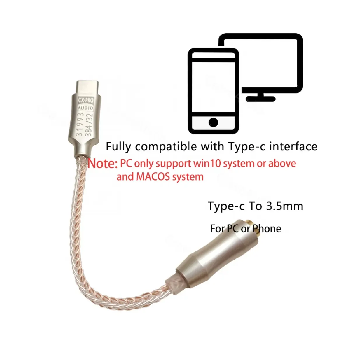 Adaptador DAC USB C a 3.5 mm HIFI 384kHz Audio Alta Resolución Compatible Android iPhone