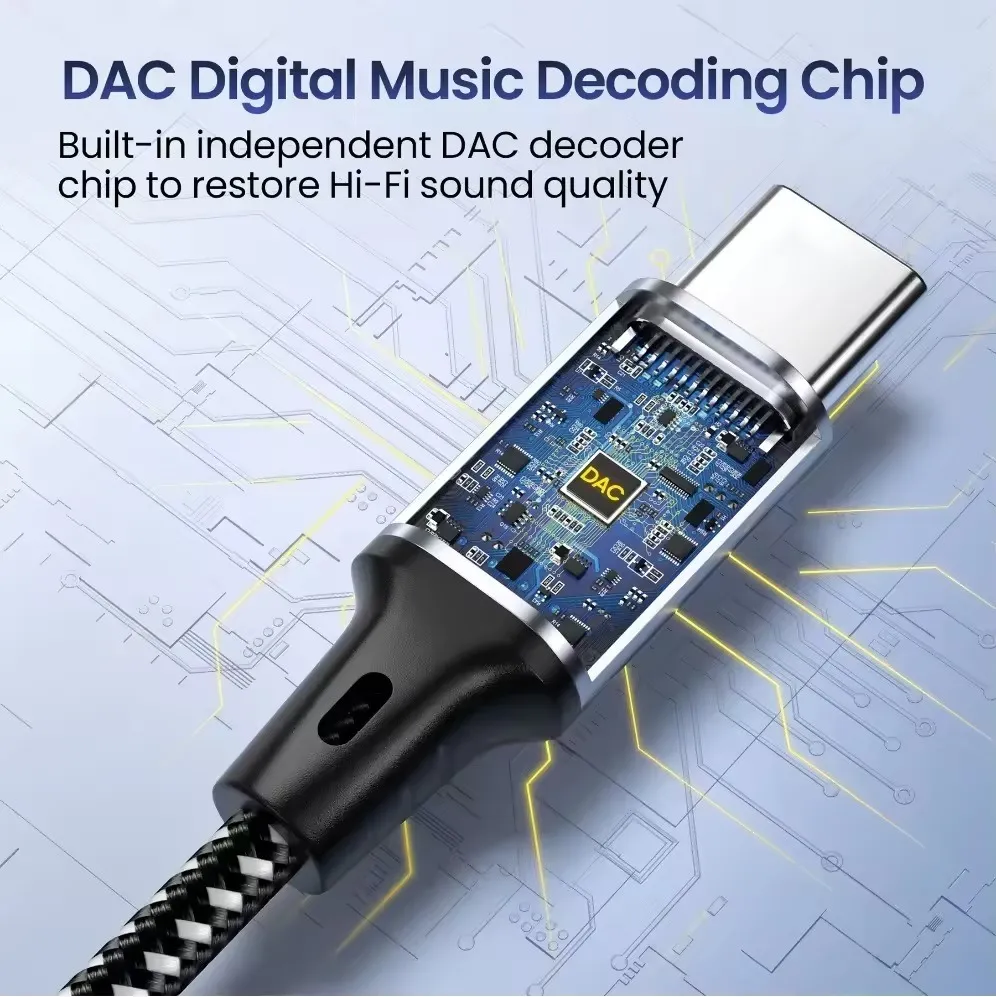Adaptador De Audio Dac Tipo C A Jack 3.5mm Hires Hifi Plata Negro/plateado