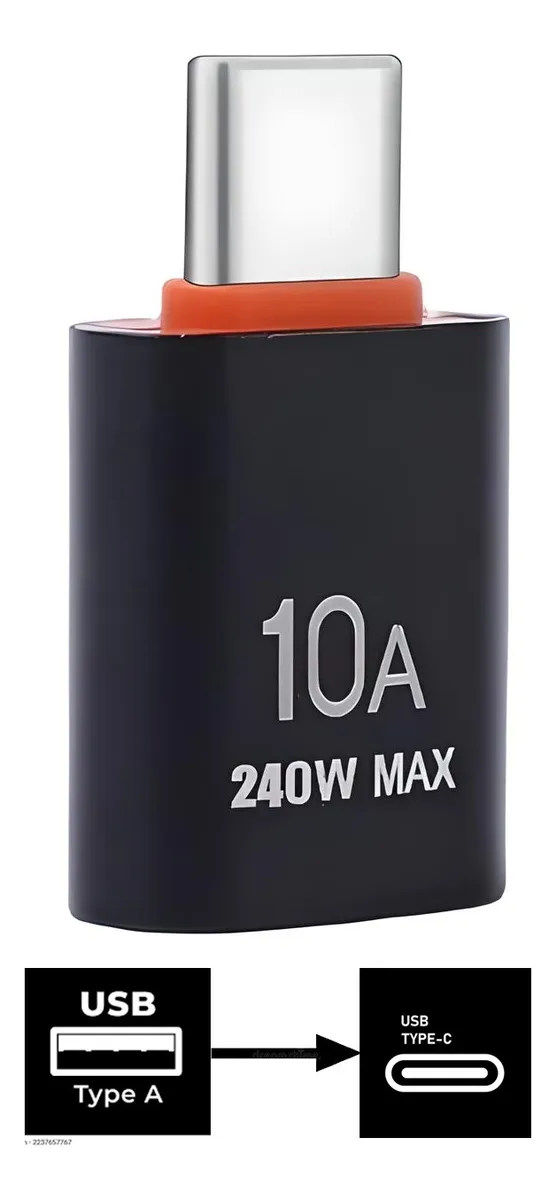 Adaptador Otg Usb A 3.0 A Tipo C Fast Charge & Transfer Negro Con Naranja