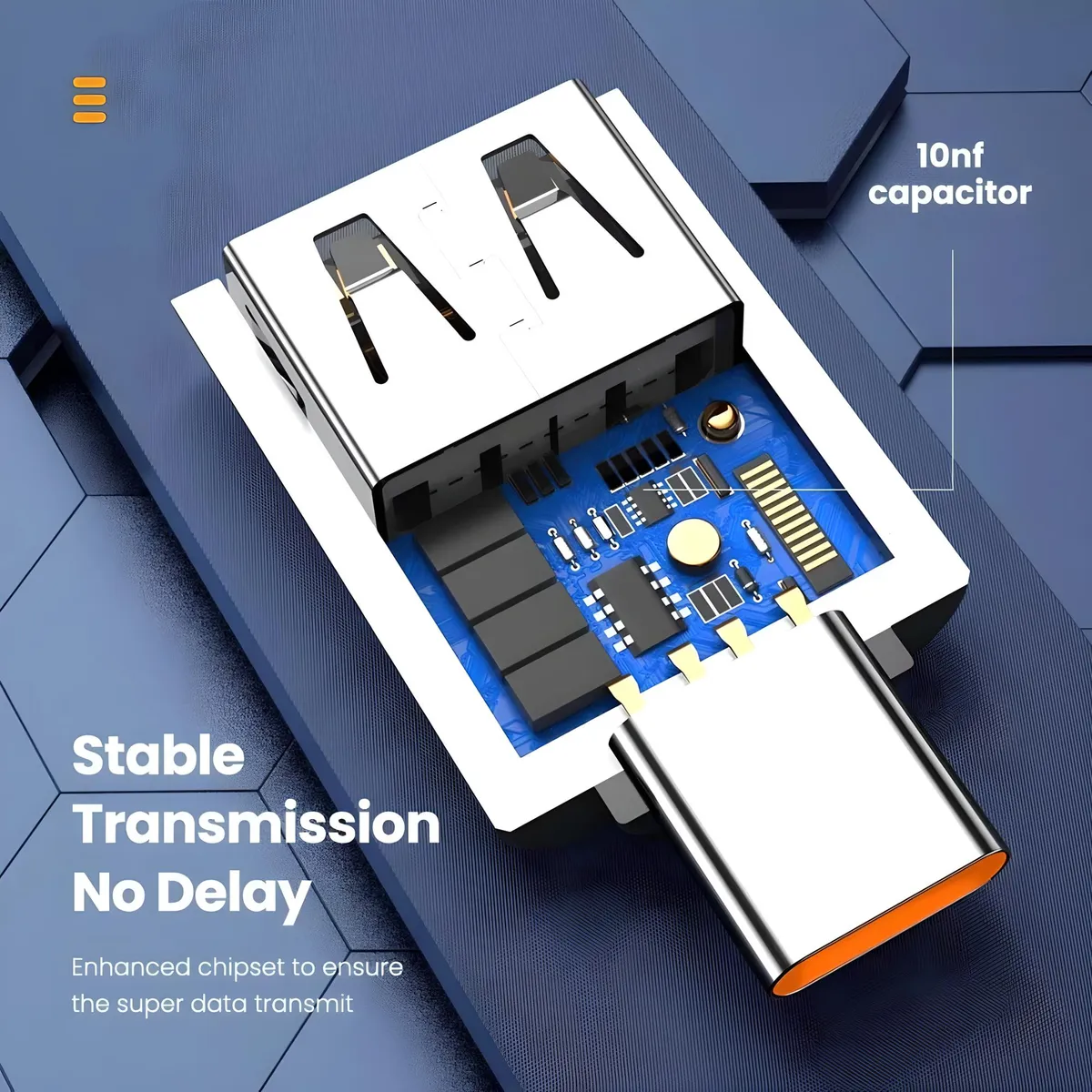 Adaptador Otg Usb A 3.0 A Tipo C Fast Charge & Transfer Negro Con Naranja