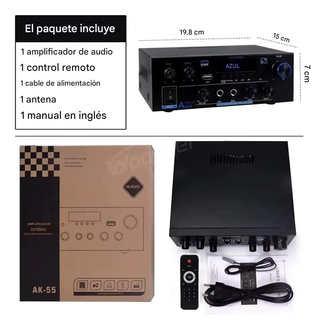 Amplificador Audio Bluetooth Usb 2 Canales Hi-fi 70w + 70w Negro 70 W