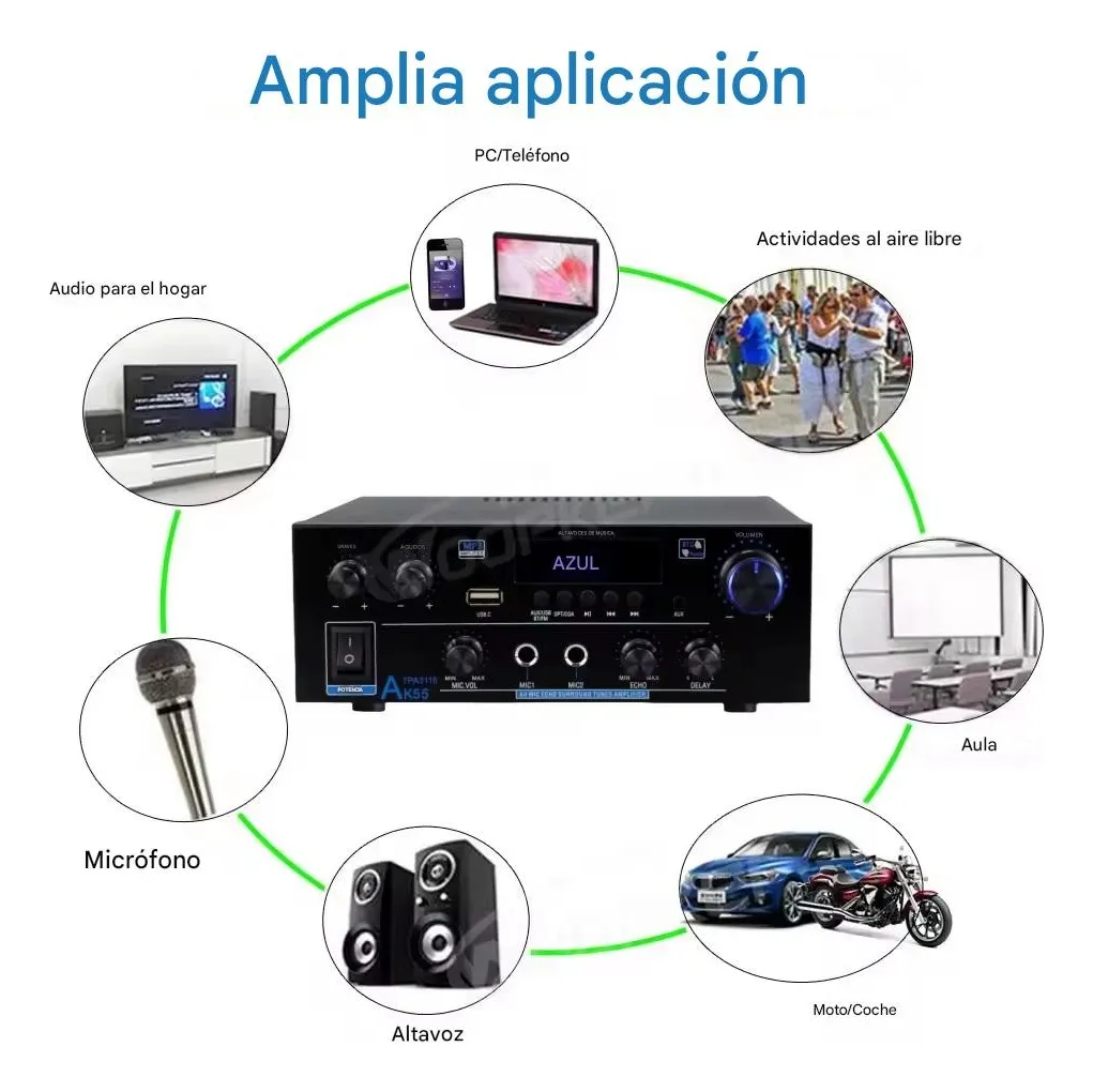 Amplificador Audio Bluetooth Usb 2 Canales Hi-fi 70w + 70w Negro 70 W