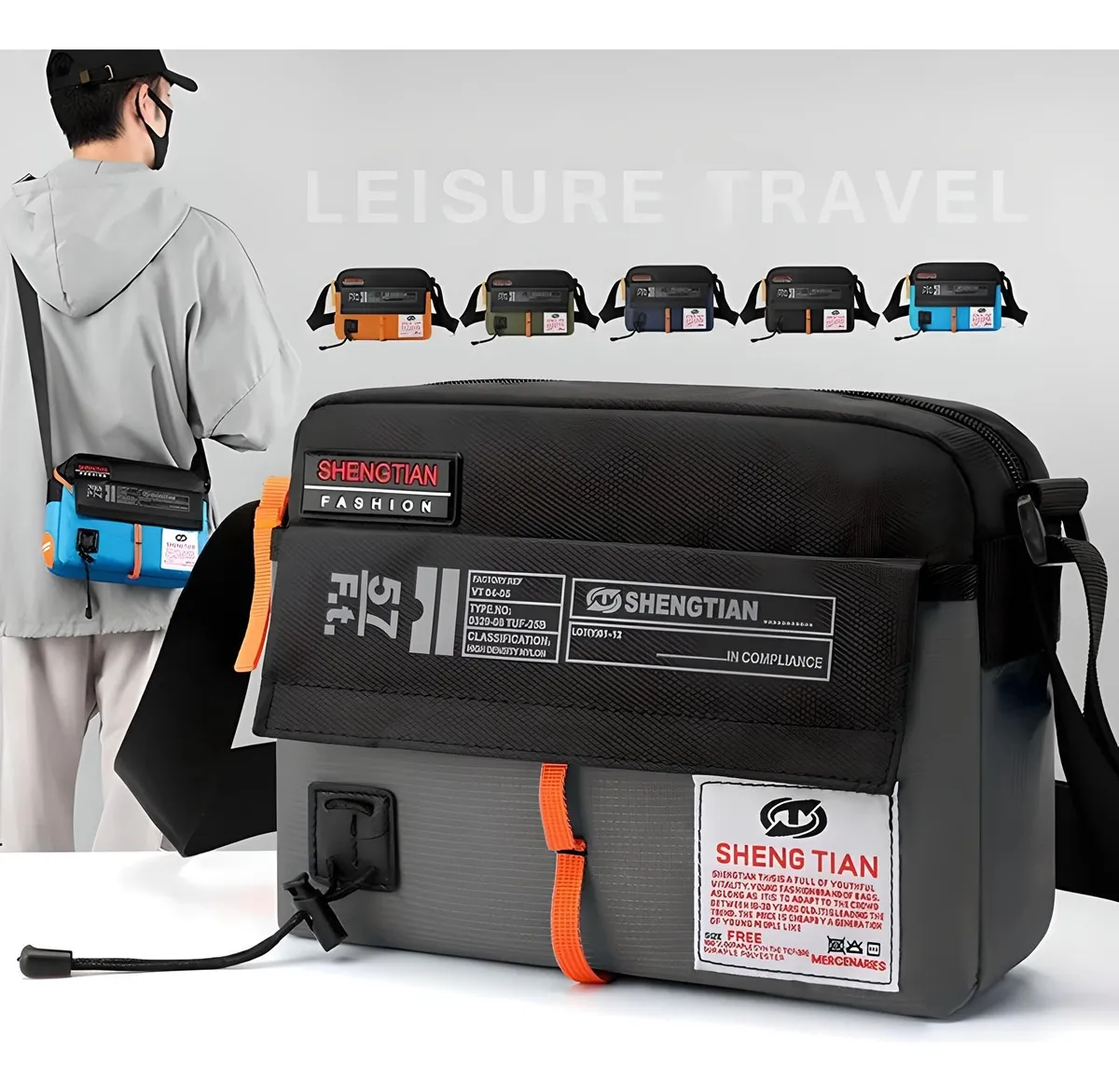 Bolso Bandolera De Hombre Nylon Crossbody Elige Color Azul Oscuro