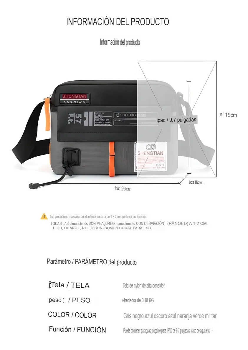 Bolso Bandolera De Hombre Nylon Crossbody Elige Color Azul Oscuro