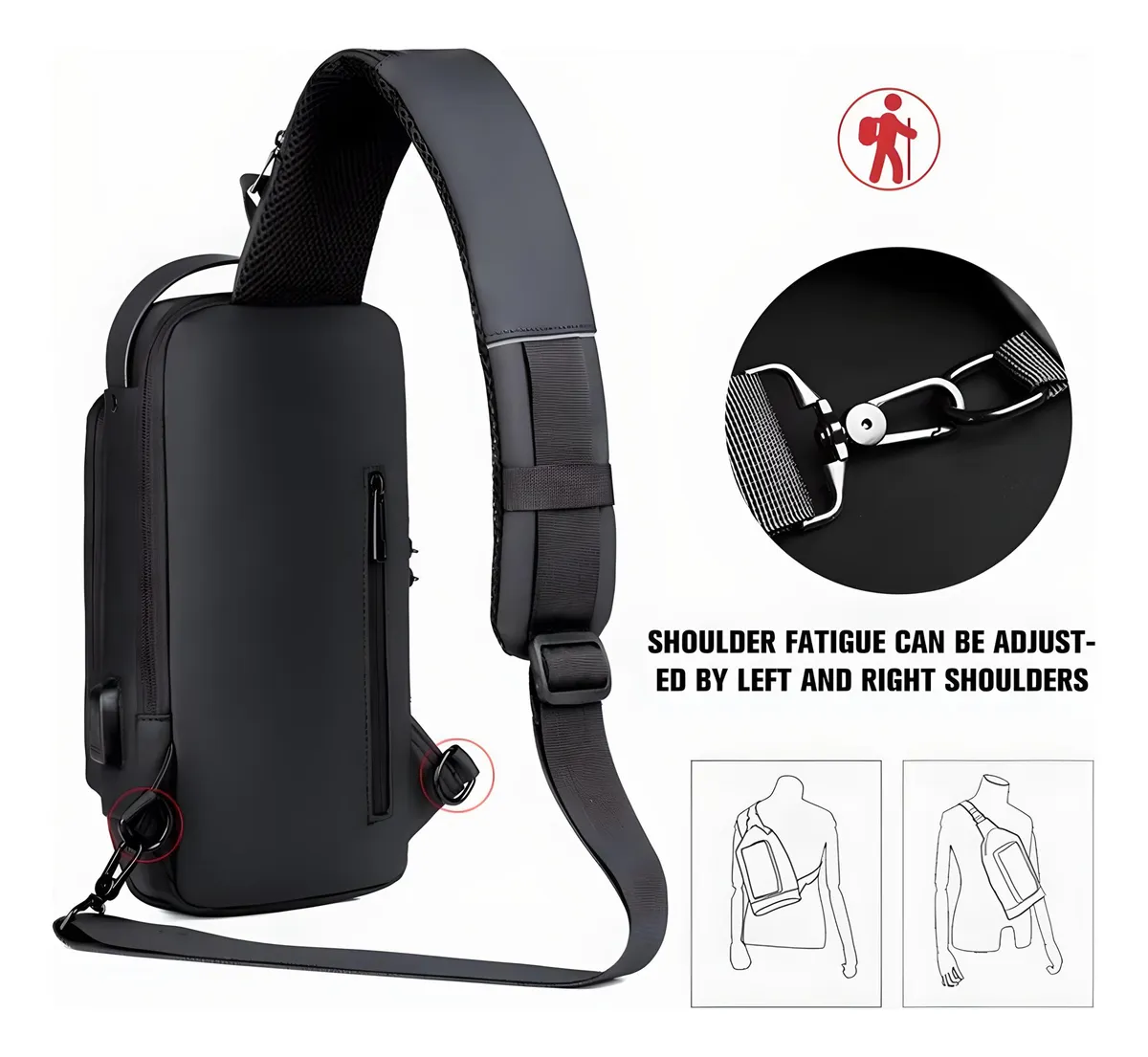 Bolso Bandolera Hombre Antirrobo Puerto Usb Estilo Seguro Marrón Oscuro