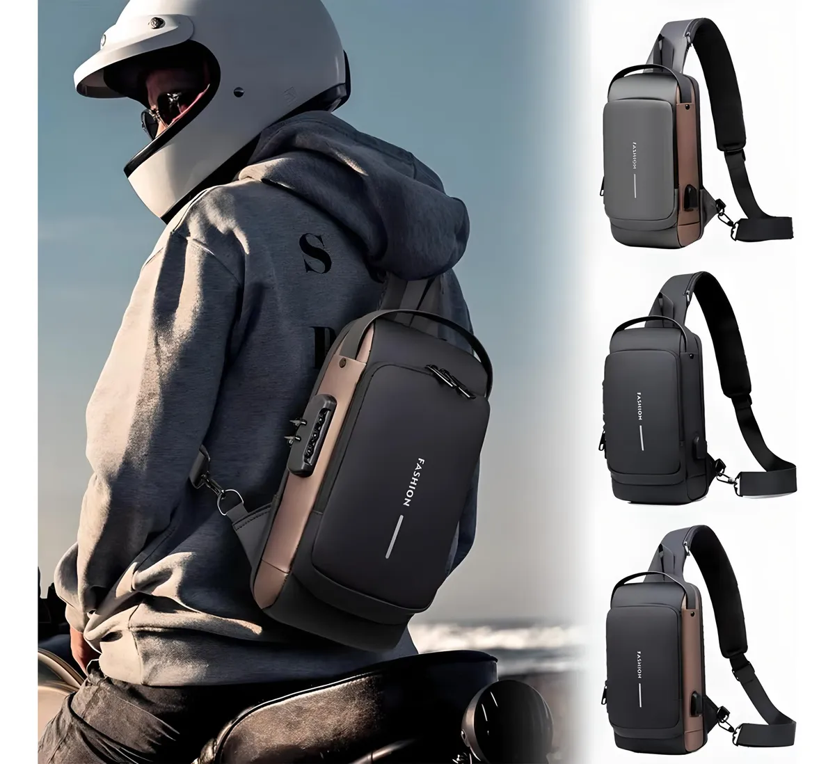 Bolso Bandolera Hombre Antirrobo Puerto Usb Estilo Seguro Marrón Oscuro