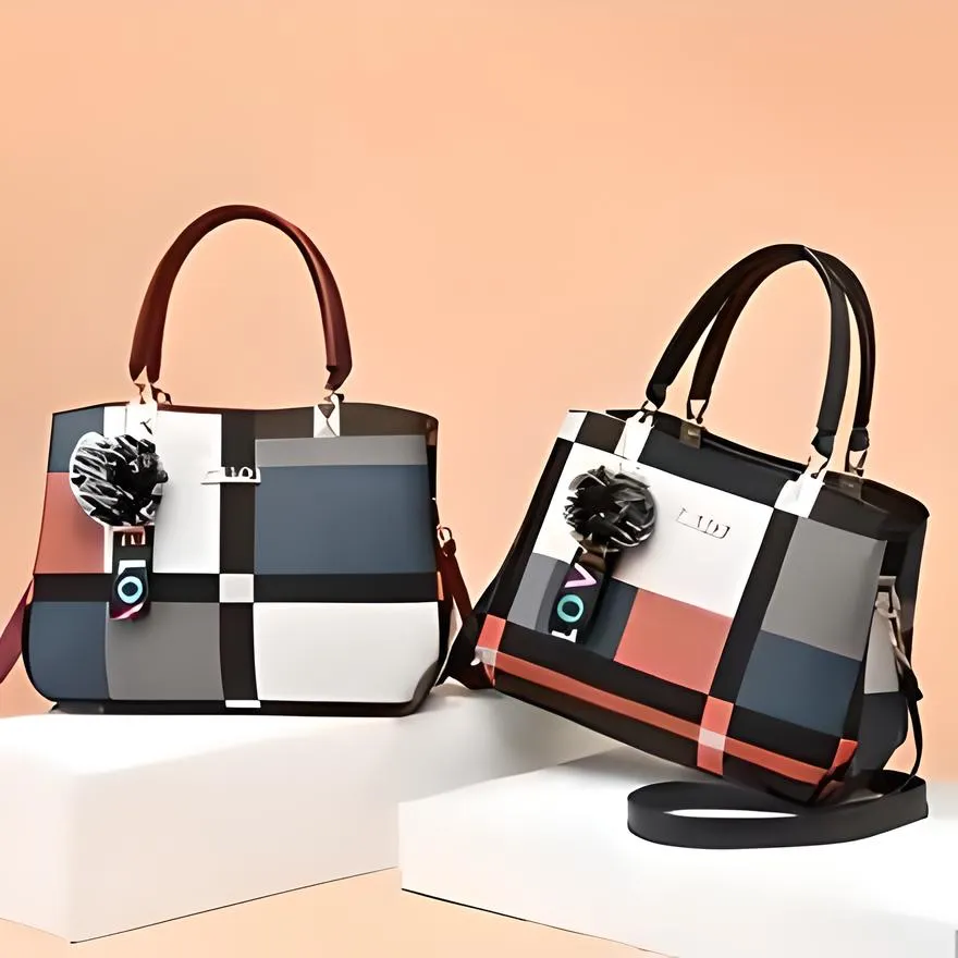Bolso De Mano Mujer Fashion Kuoy Estilo Y Elegancia Beige Rayas Níquel