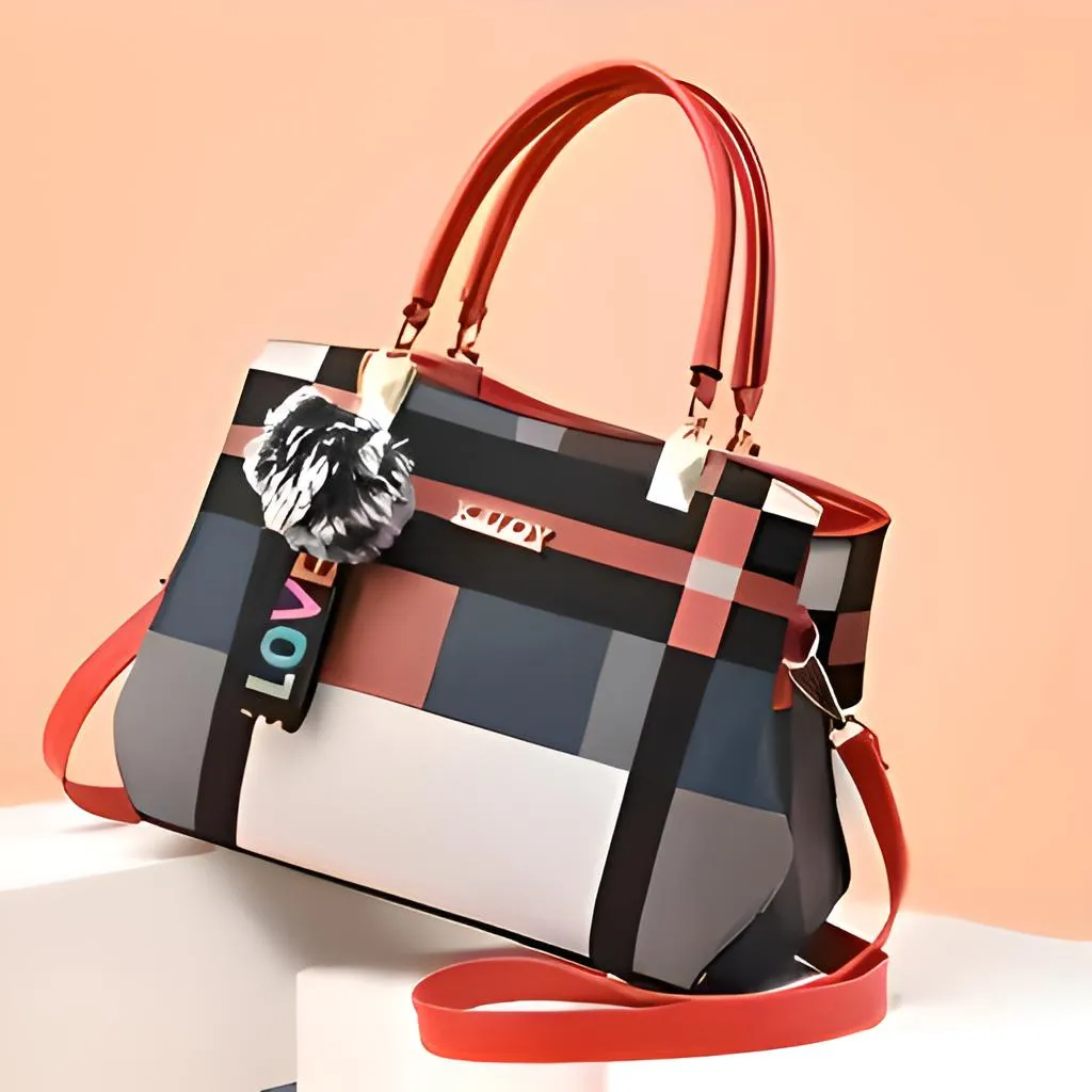 Bolso De Mano Mujer Fashion Kuoy Estilo Y Elegancia Beige Rayas Níquel