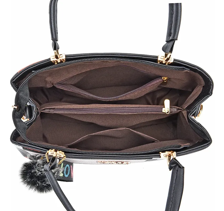 Bolso De Mano Mujer Fashion Kuoy Estilo Y Elegancia Black Cuadros Níquel