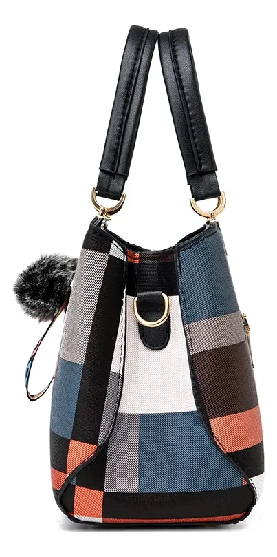Bolso De Mano Mujer Fashion Kuoy Estilo Y Elegancia Black Cuadros Níquel