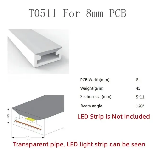Canaleta Translucida Neon Flex 5m Silicón P/ Tiras Led 8mm Unicolor Rgb Rgbic Rgbw Rgbwcct