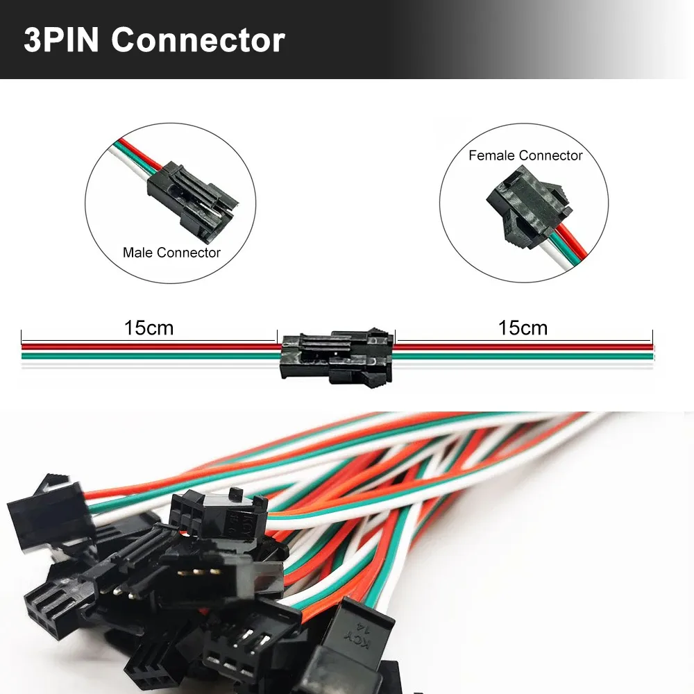 Conector Jst 3 Pines Tiras Led Pixel Digita 15cm Rgbic Y Monocromáticas Agua Corriendo
