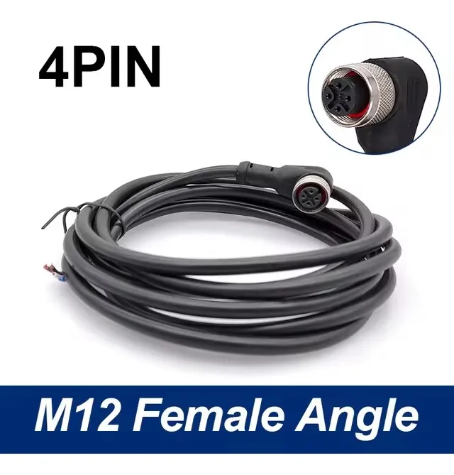 Conector M12 Hembra 4 Pines Tipo L Cable 2m Negro