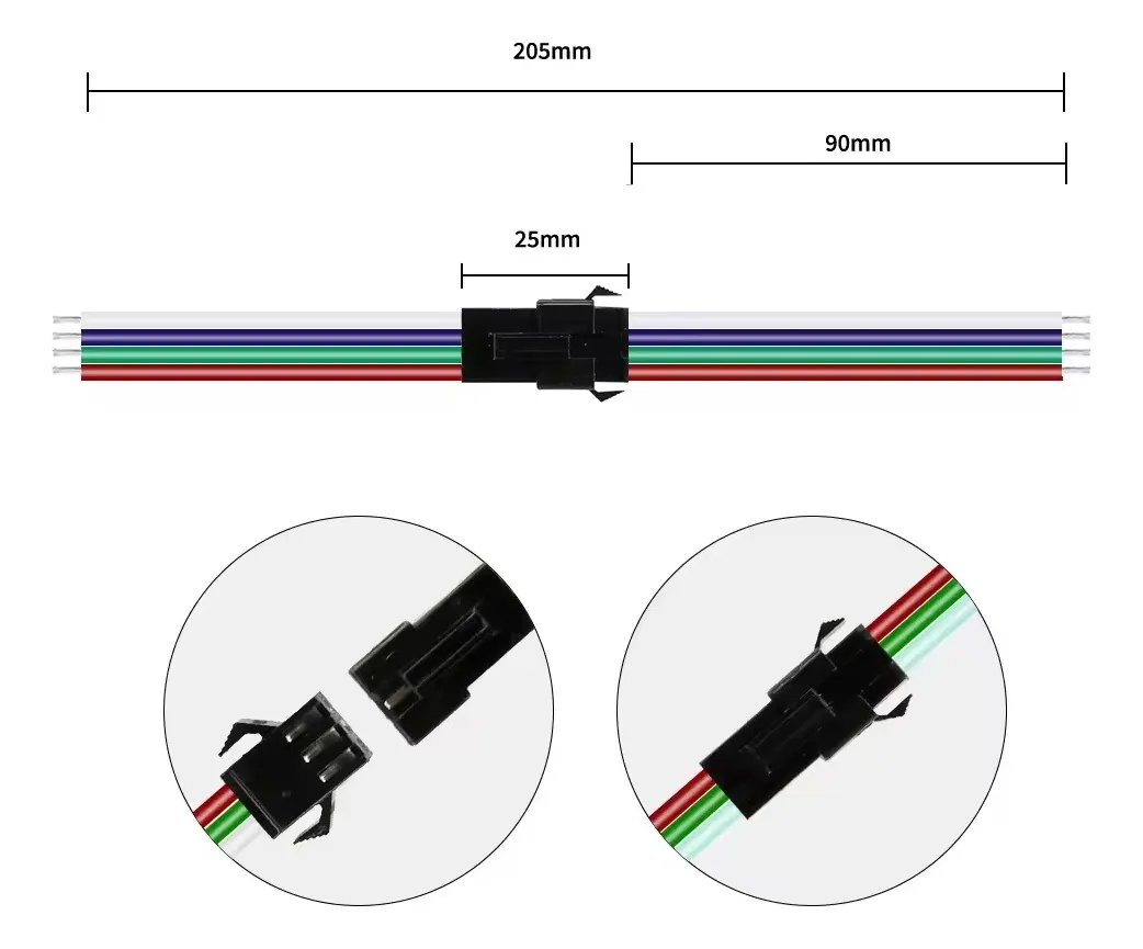 Conectores Cable Jst 4 Pines Tiras Led 10cm - Rgb