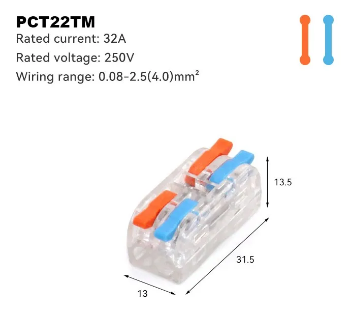 Conectores Electricos Rapidos Tipo Palanca 2x2 Pines Transparente