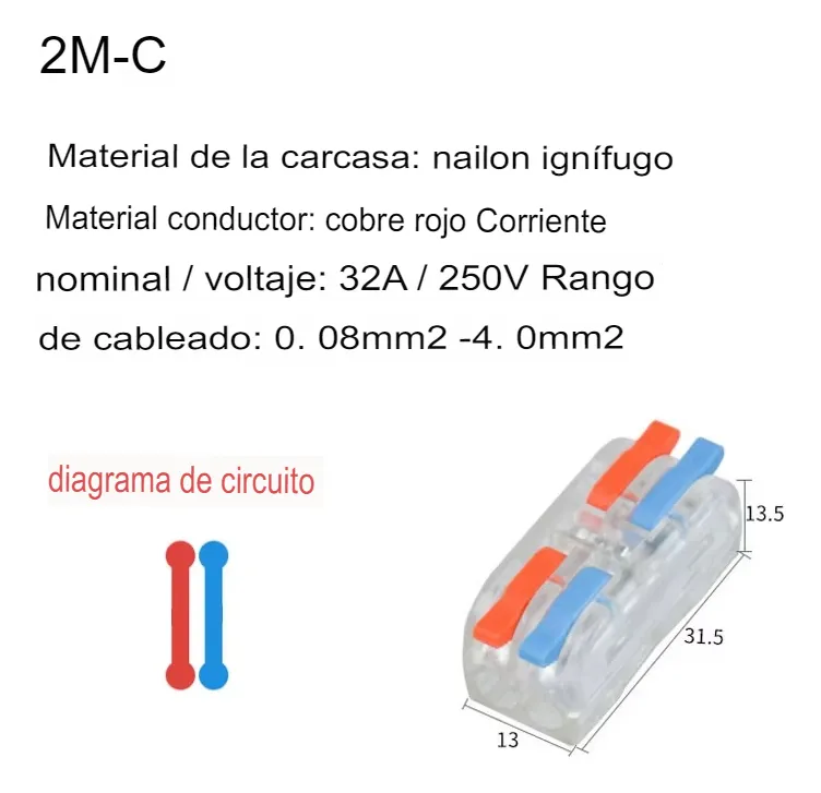Conectores Electricos Rapidos Tipo Palanca 2x2 Pines Transparente