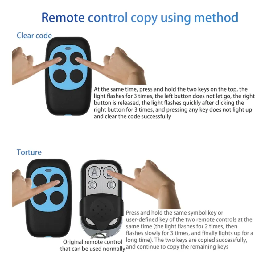 Control Remoto Programador Porton Rf 433 Mhz Código Fijo 1527 Selecciona Color