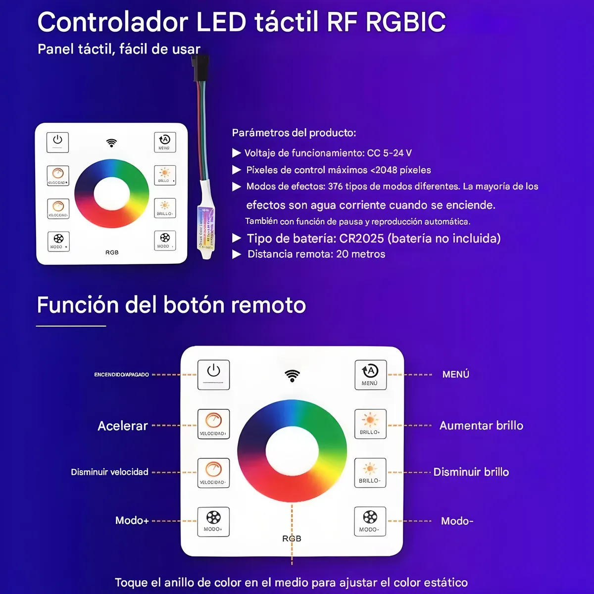 Control Tactil Tiras Led Rgb 8 Botones 2811 2812 Blanco