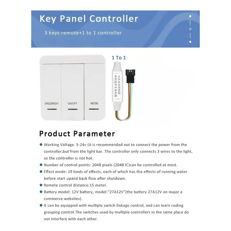 Controlador + Control Led Secuencial Efecto Agua Corriendo Blanco