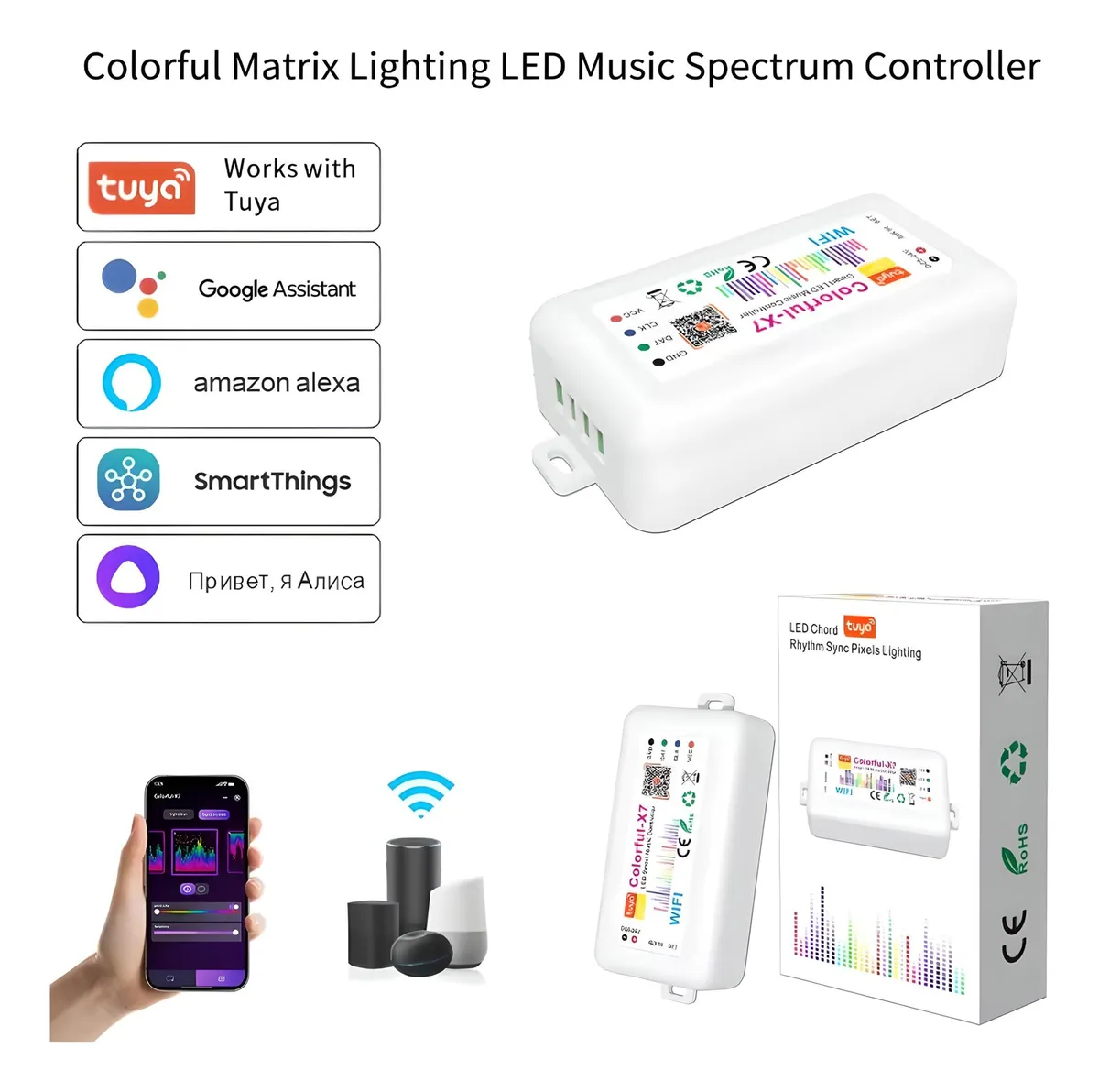 Controlador Led Pixel Wifi Colorful Modo Musical Tuya Smart Rgbic