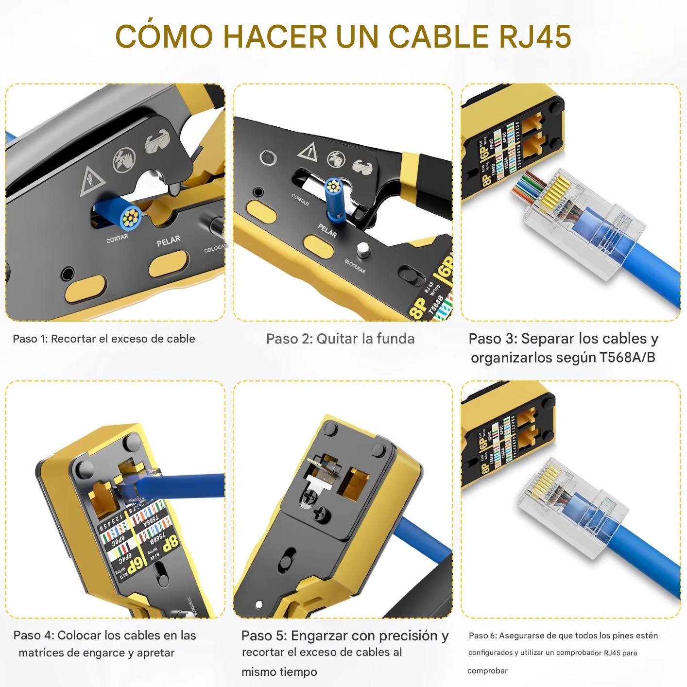 Crimpadora Pinza Passthrough Ponchadora Rj45 Utp Cat5 Cat6 AMARILLA