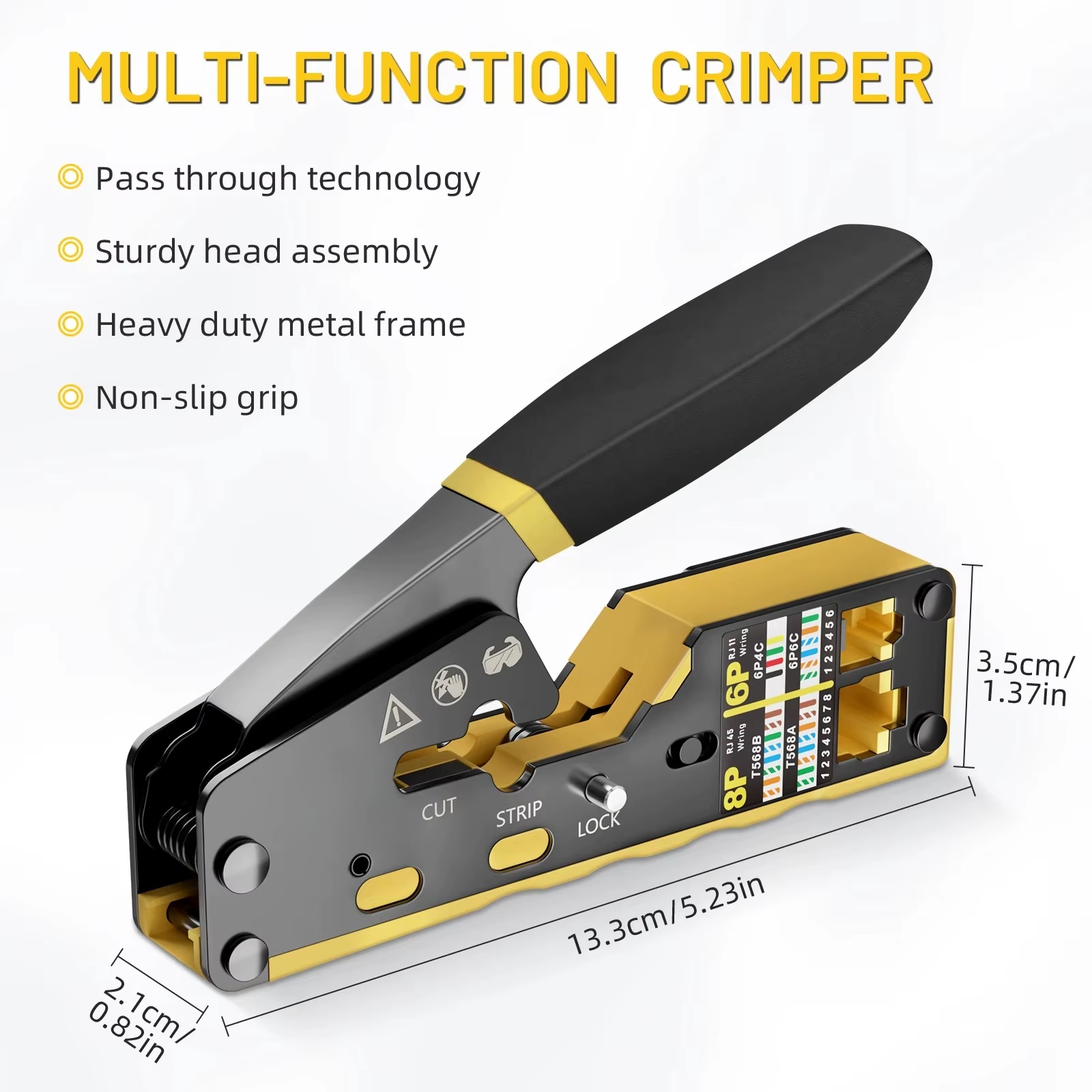 Crimpadora Pinza Passthrough Ponchadora Rj45 Utp Cat5 Cat6 AMARILLA