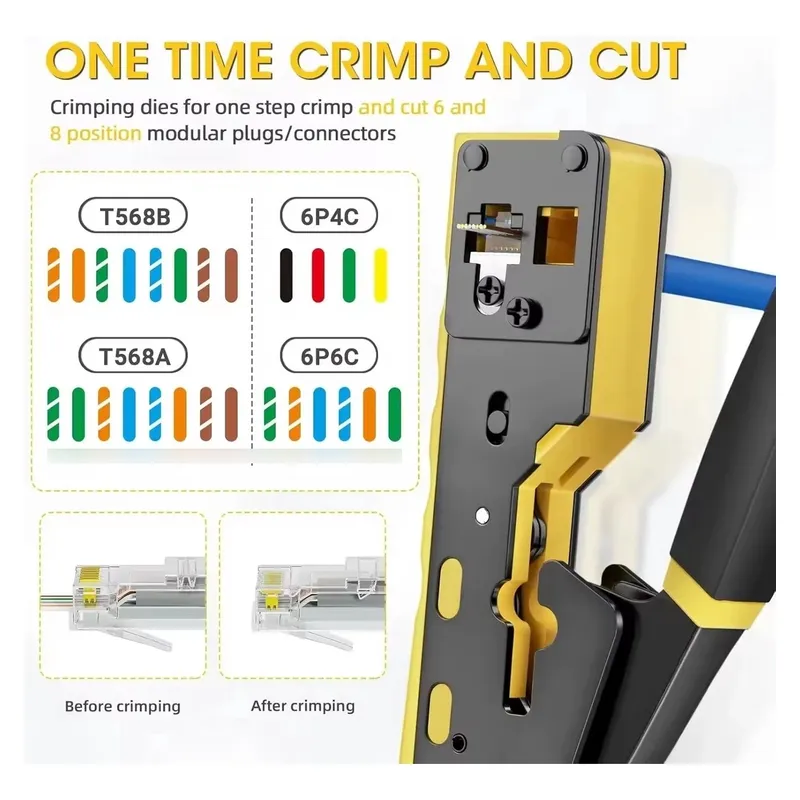 Crimpadora Pinza Passthrough Ponchadora Rj45 Utp Cat5 Cat6 AMARILLA