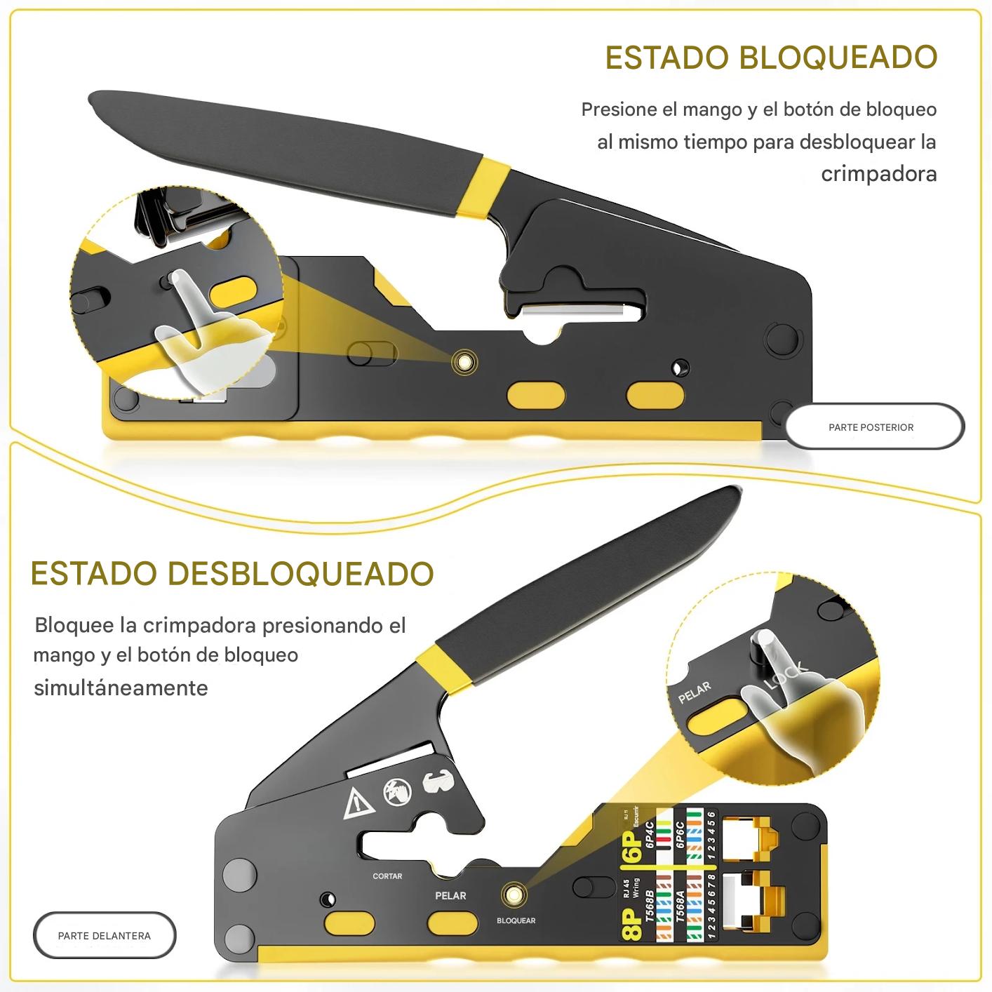 Crimpadora Pinza Passthrough Ponchadora Rj45 Utp Cat5 Cat6 AMARILLA