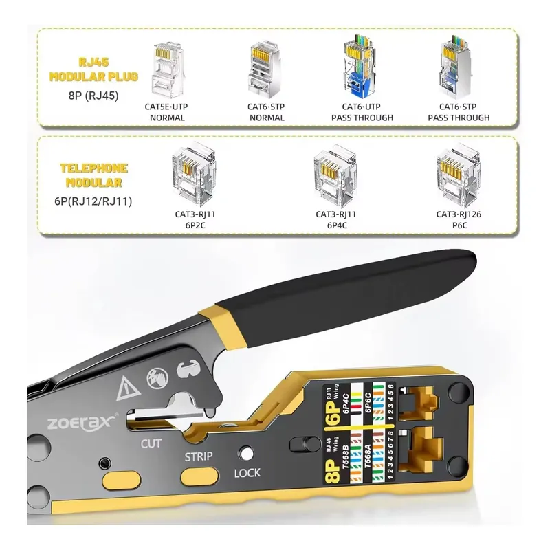 Crimpadora Pinza Passthrough Ponchadora Rj45 Utp Cat5 Cat6 AMARILLA