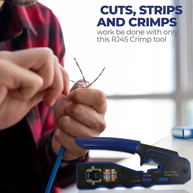 Crimpadora Pinza Passthrough Ponchadora Rj45 Utp Cat5 Cat6 AZUL