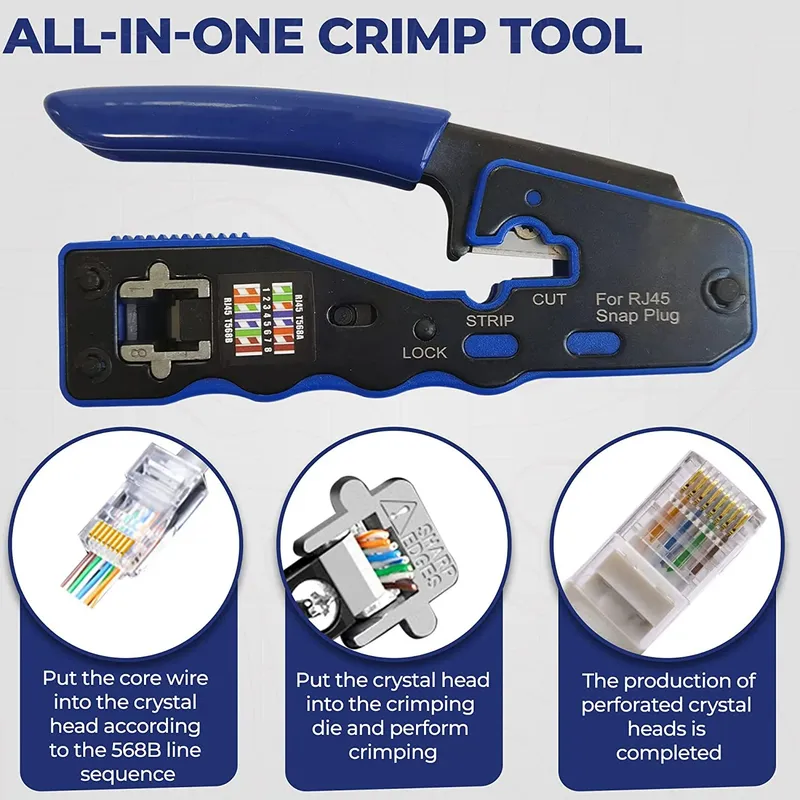 Crimpadora Pinza Passthrough Ponchadora Rj45 Utp Cat5 Cat6 AZUL