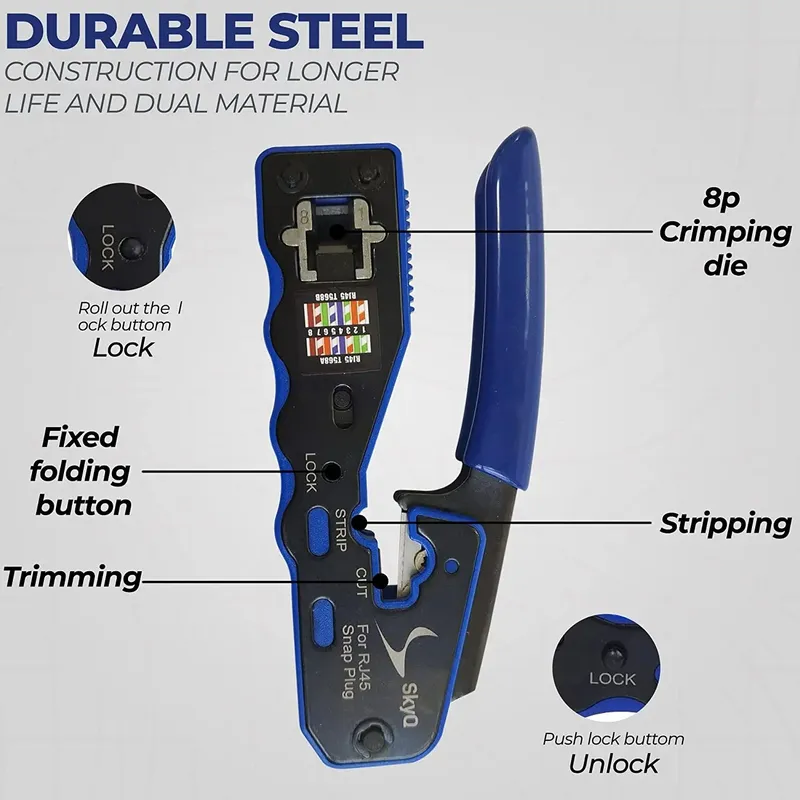 Crimpadora Pinza Passthrough Ponchadora Rj45 Utp Cat5 Cat6 AZUL