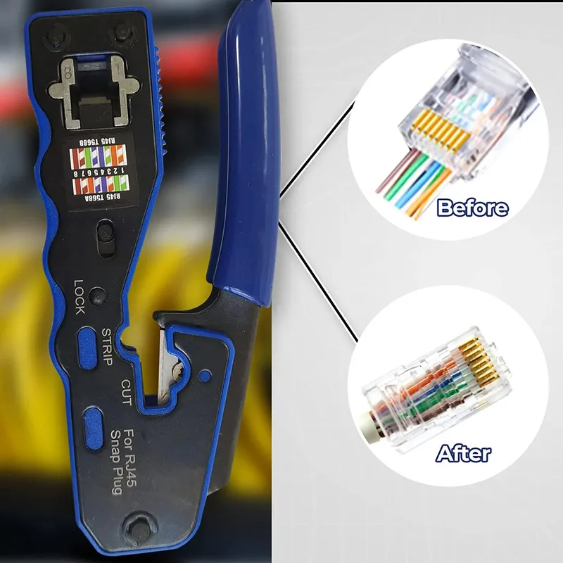 Crimpadora Pinza Passthrough Ponchadora Rj45 Utp Cat5 Cat6 AZUL