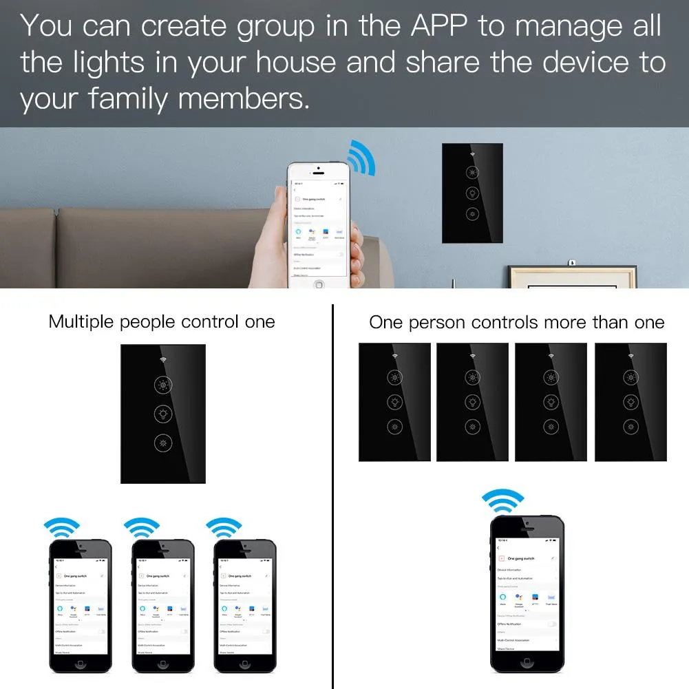 Dimmer Atenuador Inteligente Touch Wifi Smart Life Negro