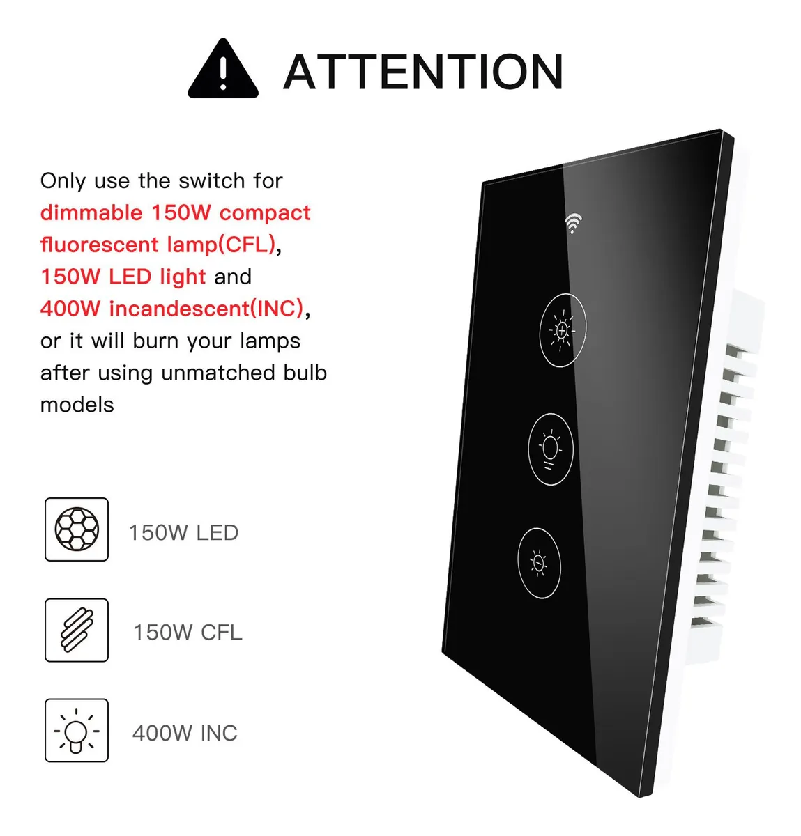Dimmer Atenuador Inteligente Touch Wifi Smart Life Negro