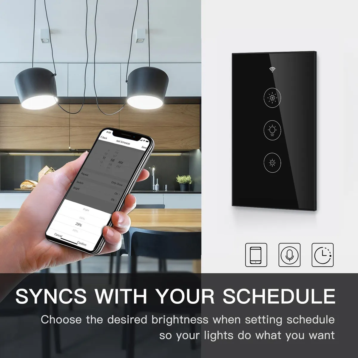 Dimmer Atenuador Inteligente Touch Wifi Smart Life Negro