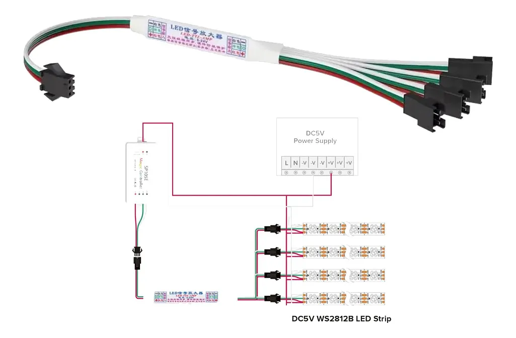 Divisor Amplificador Tira Led Digital Pixel 4 Canales Rgbic