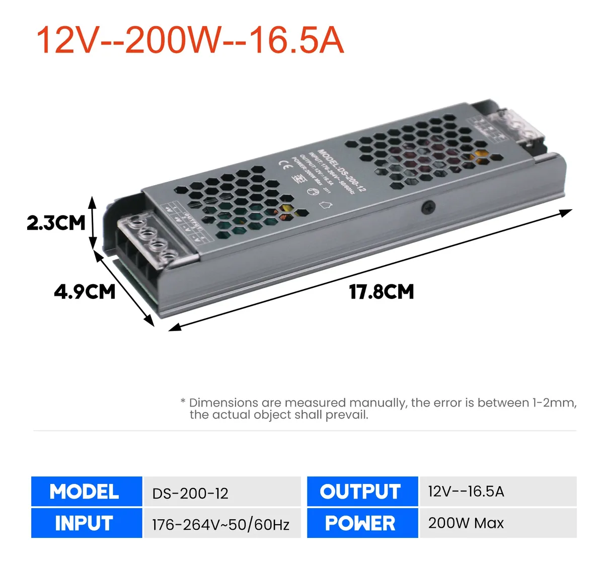 Fuente De Alimentacion Conmutada Driver Led 12v 200w 16a