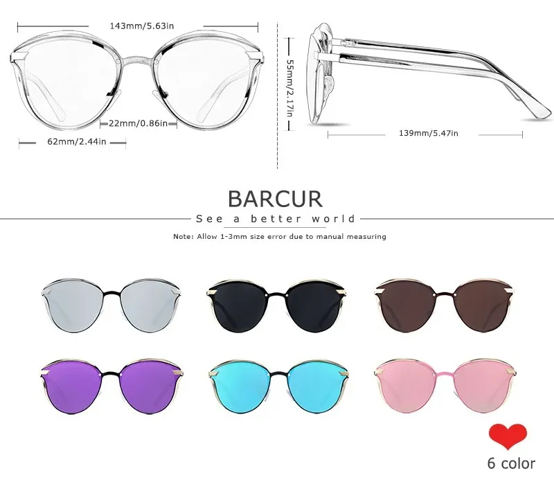 Gafas De Sol Polarizadas Mujer Barcur Bc8705 Uv400 Rosa Liso Dorado Negro