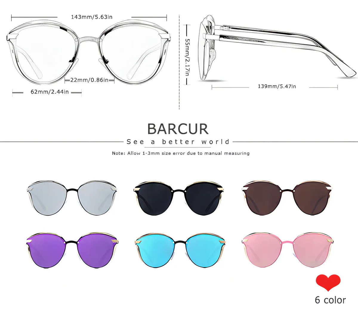 Gafas De Sol Polarizadas Mujer Barcur Cat Eye Bc8705 Uv400 Negro Liso Dorado