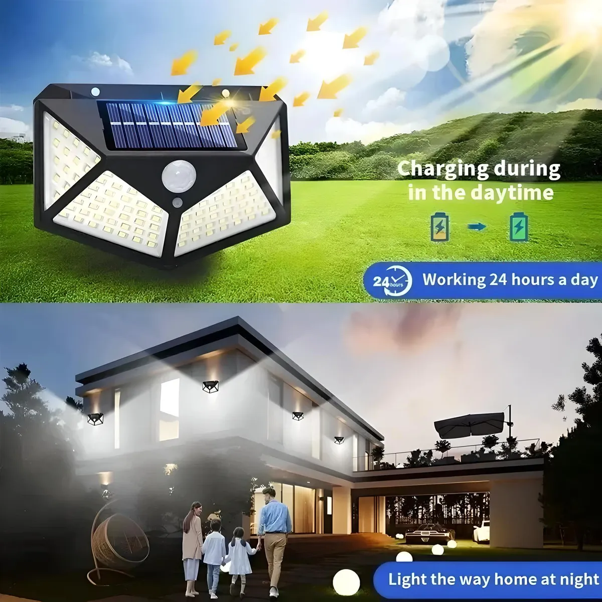 Hogar Jardin Lampara Solar Impermeable 100 Led Negro